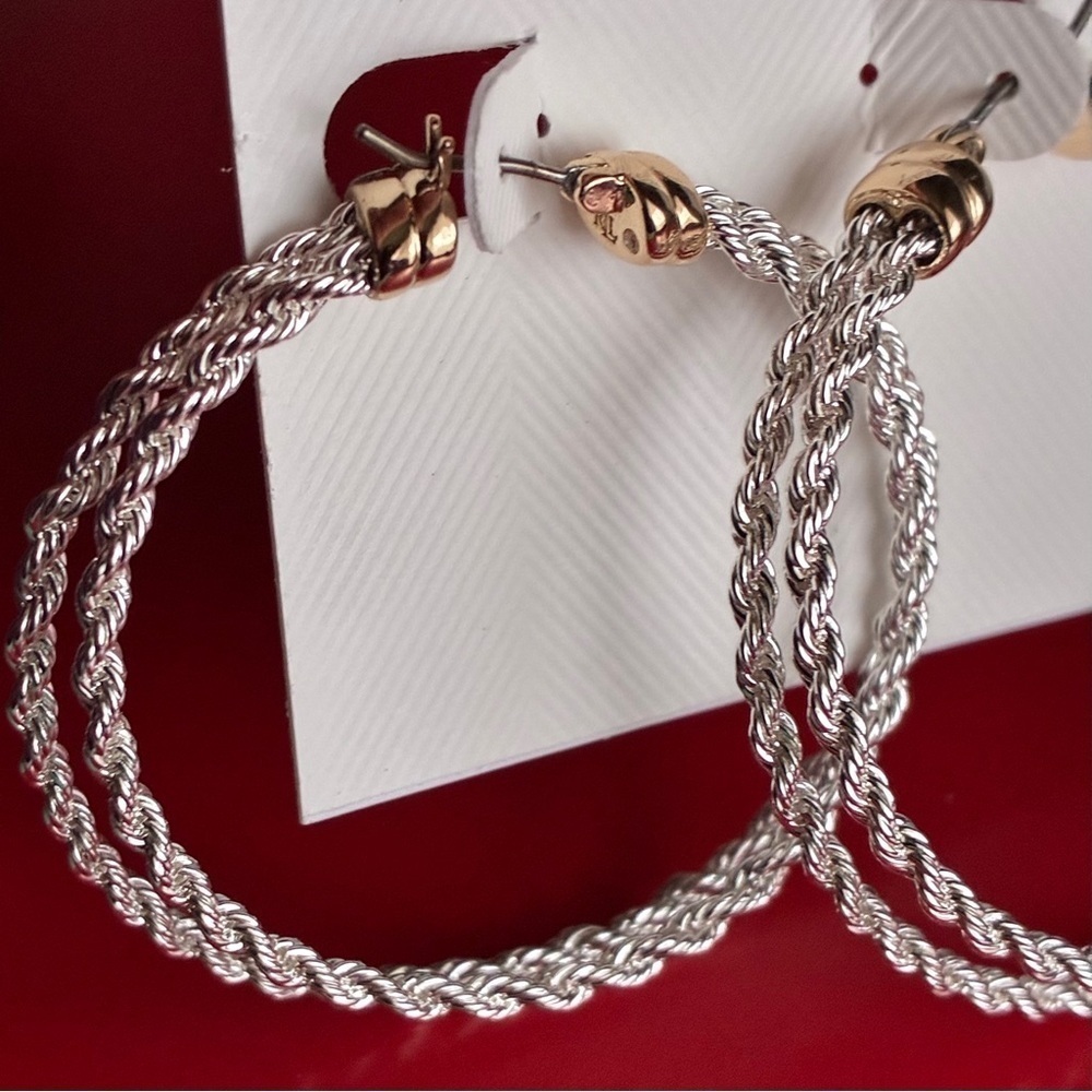 Ralph Lauren Silver and Gold Twisted Hoop Earrings - Picture 4 of 7